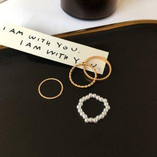 Set: Alloy / Faux Pearl Ring (assorted Designs) Set - Gold - One Size