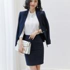 One Button Blazer / Straight Leg Dress Pants / Rhinestone Blouse / Pencil Skirt / Set