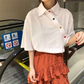 Asymmetric Elbow-sleeve Polo Shirt