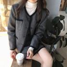Set: Contrast Trim Tweed Buttoned Jacket + Mini Skirt