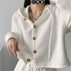 Drawstring Cropped Button-up Hoodie