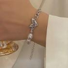 Heart Alloy Faux Pearl Bracelet 4018 - Silver - One Size