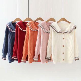 Sailor Collar Scallop Hem Knit Cardigan