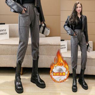 Plaid High-waist Fleece-lined Joggers