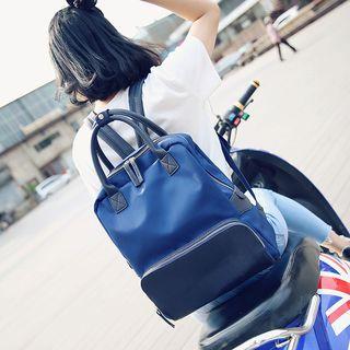 Front Pocket Pu Panel Nylon Backpack