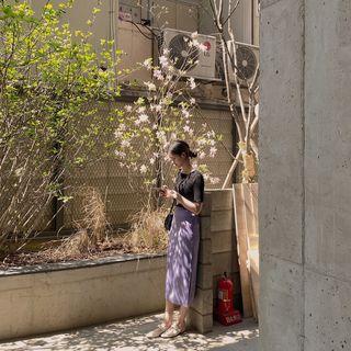 Slit-side H-line Long Skirt Purple - One Size