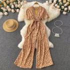 Short-sleeve Floral Wide Leg Jumpsuit