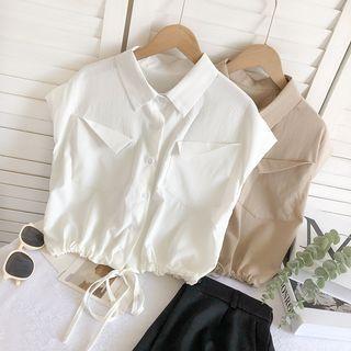 Sleeveless Drawstring-cuff Crop Shirt