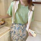 Plain Short-sleeve T-shirt / Flower Print Midi Straight-fit Skirt