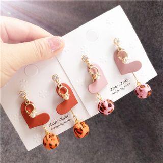 Alloy Leopard Print Ball & Heart Dangle Earring