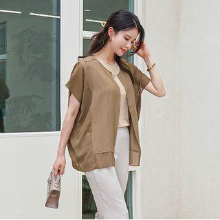 Button-detail Chiffon-panel Vest