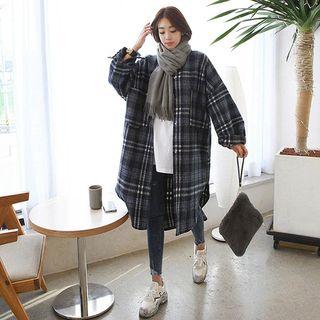 Tall Size Wool Blend Plaid Shirtdress