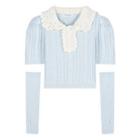 Set: Short-sleeve Pointelle Polo Knit Top + Arm Sleeves Top - One Size