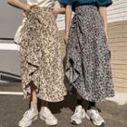 Drawstring High-waist Print Midi Skirt
