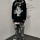 Cartoon Print Sweater Black - One Size