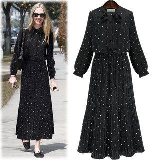 Long-sleeved Polka Dot Oversized Sheath Dress