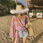 Floral Print Tie-front Chiffon Blouse