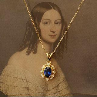 Gemstone Pendant Necklace Blue Gemstone - Gold - One Size