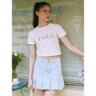Rhinestone-logo Cropped T-shirt White - One Size