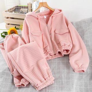 Set: Zip-up Hooded Cropped Jacket + Harem Pants