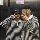 Couple Matching Collared Stripe Pullover
