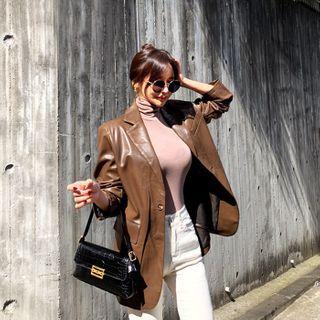 Single-button Pleather Jacket