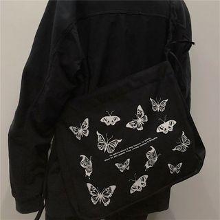 Butterfly Print Canvas Crossbody Bag