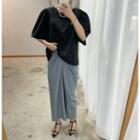 Puff-sleeve Blouse / Irregular Maxi Pencil Skirt