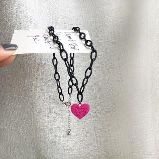 Lettering Heart Necklace 1 Pc - Necklace - Pink Heart - Black - One Size