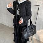 Long-sleeve Tweed Jacket / Velvet Midi Skirt