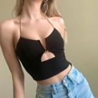 Cut Out Chain Cropped Halter Top
