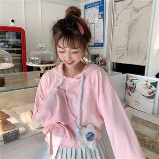 Bow Cropped Hoodie Pink - One Size
