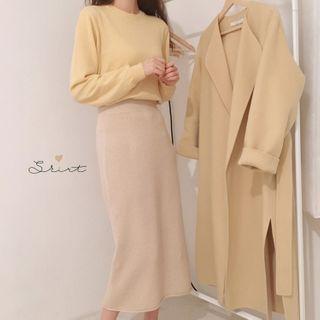 Round Neck Sweater / Midi Knit Skirt