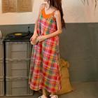 Set: Plaid Sleeveless Dress + Camisole As Shown In Figure - One Size