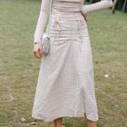 High-waist Drawstring Plaid Skirt