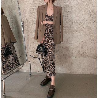 Zebra Print Suspender Skirt / Long-sleeve Blazer