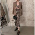 Zebra Print Suspender Skirt / Long-sleeve Blazer
