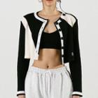 Long-sleeve Round-neck Cropped Panel Button Knit Top