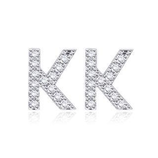 Simple Fashion Letter K Cubic Zirconia Stud Earrings Silver - One Size