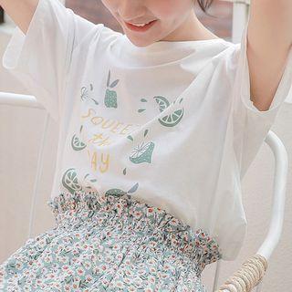 Short-sleeve Lemon Print T-shirt White - One Size