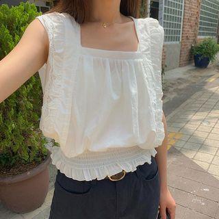 Square-neck Sleeveless Frilled Blouse