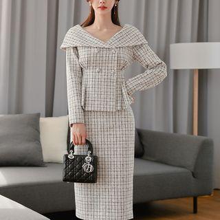 Set: Plaid Double Breasted Top + Midi Skirt