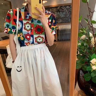 Flower Printed Short-sleeve Shirt / Smile Face Skirt