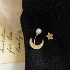 Non-matching Rhinestone Moon & Star Faux Pearl Earring