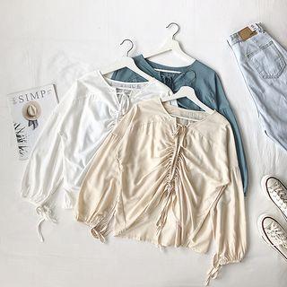 Frilled Drawstring Long-sleeve Top