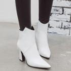 Pointy Zip-up Chunky Heel Short Boots
