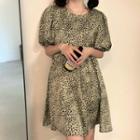 Puff-sleeve Leopard Dress Almond - One Size
