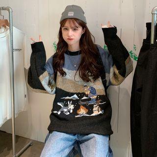 Loose-fit Embroidered Knit Sweater As Shown In Figure - One Size