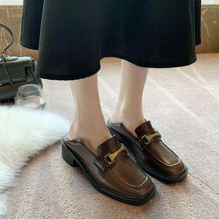 Buckled Square-toe Block Heel Loafers