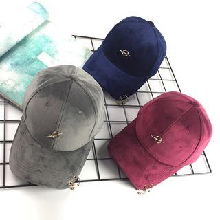 Metal Ring Detail Velvet Baseball Cap